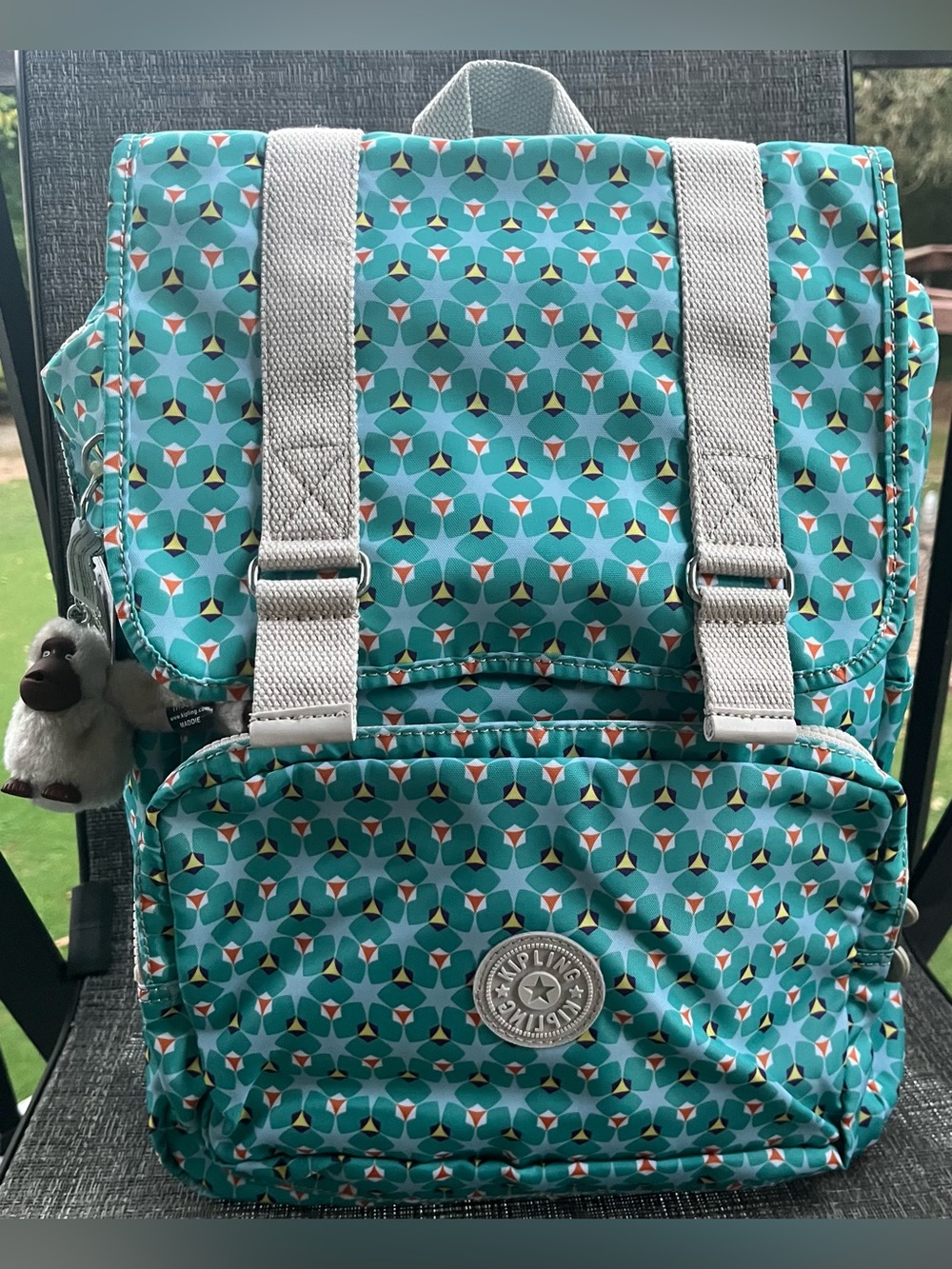 Kipling Teal Print Backpack with Pockets, Straps, NWT Large